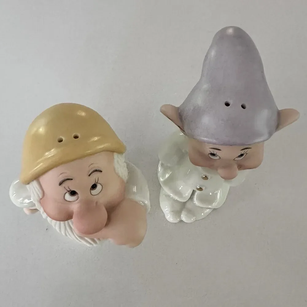 Vintage Lenox Disney Dopey&Sneezy Salt Pepper Shakers 24K Gold Hand Painted 90’s